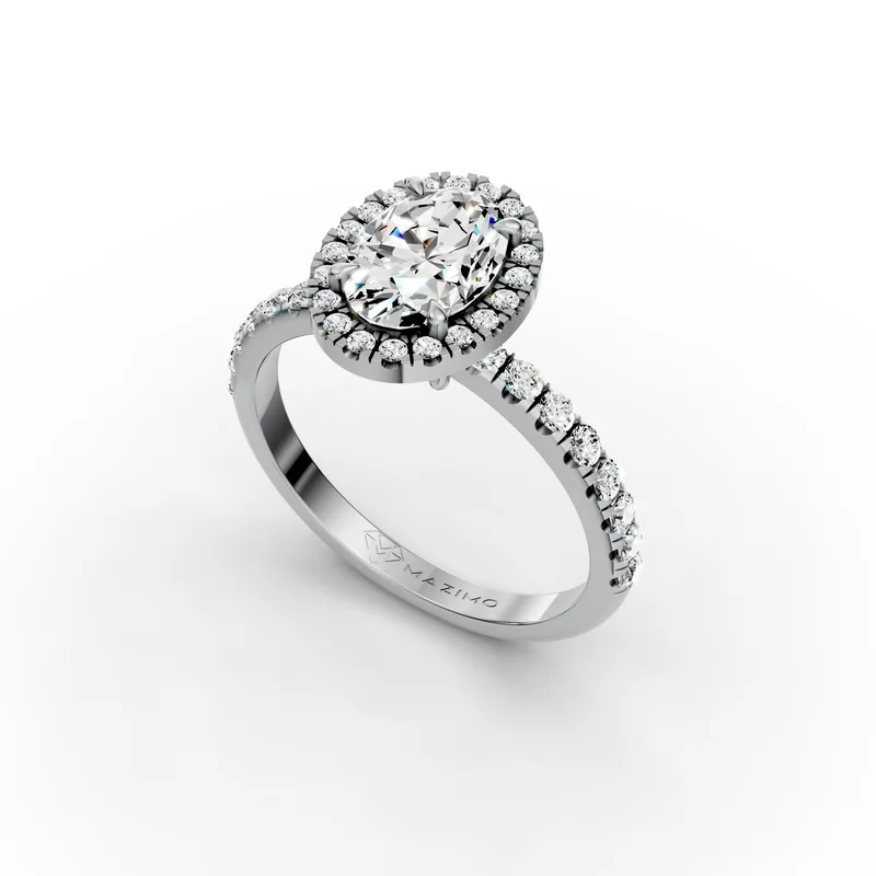 Oval Bold Halo Pavé Ring in 18K White Gold, angled view