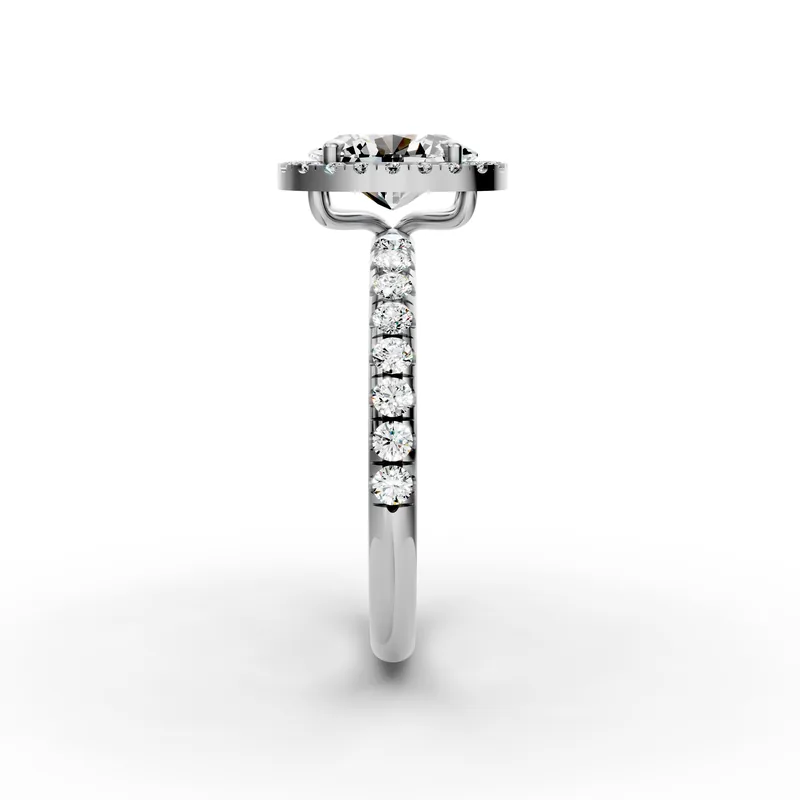 Oval Bold Halo Pavé Ring in 18K White Gold, side profile