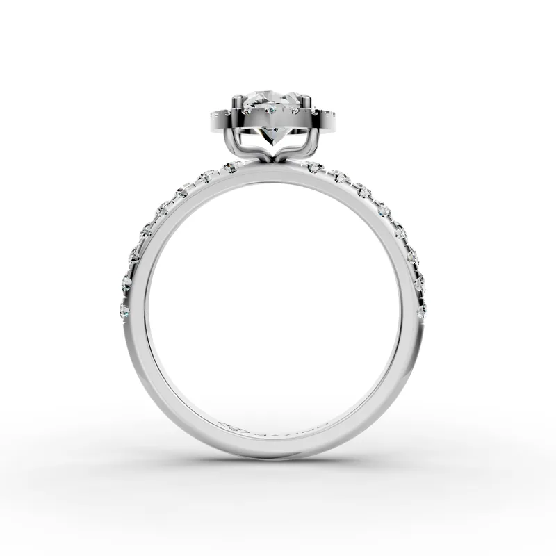 Oval Bold Halo Pavé Ring in 18K White Gold, front view