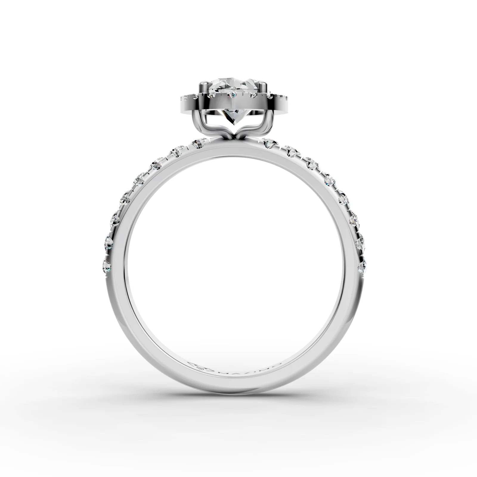 Oval Bold Halo Pavé Ring in 18K White Gold, front view