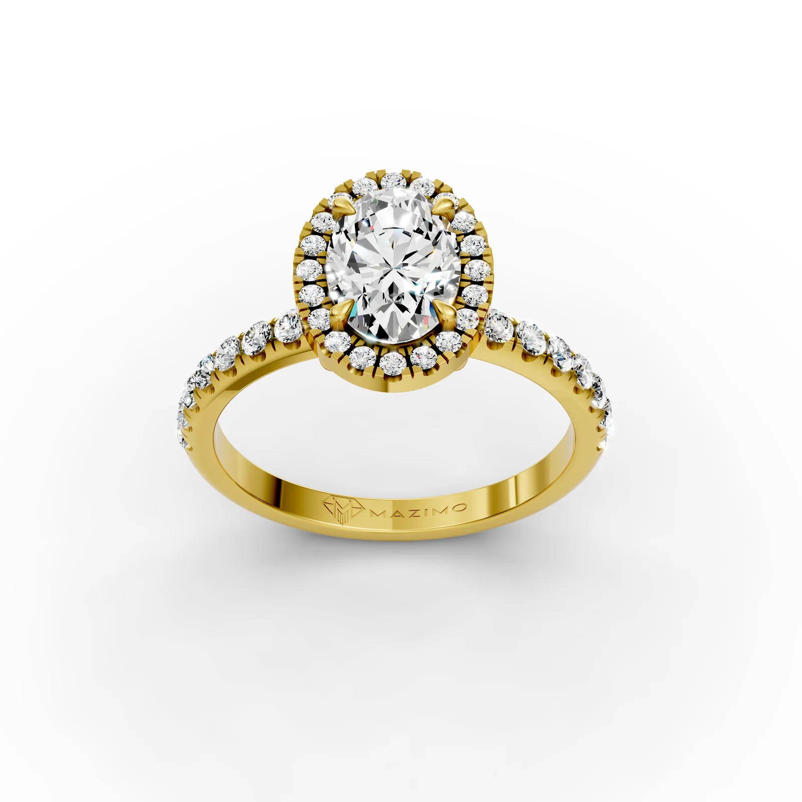 Oval Bold Halo Pavé Ring in 18K Yellow Gold, three-quarter view