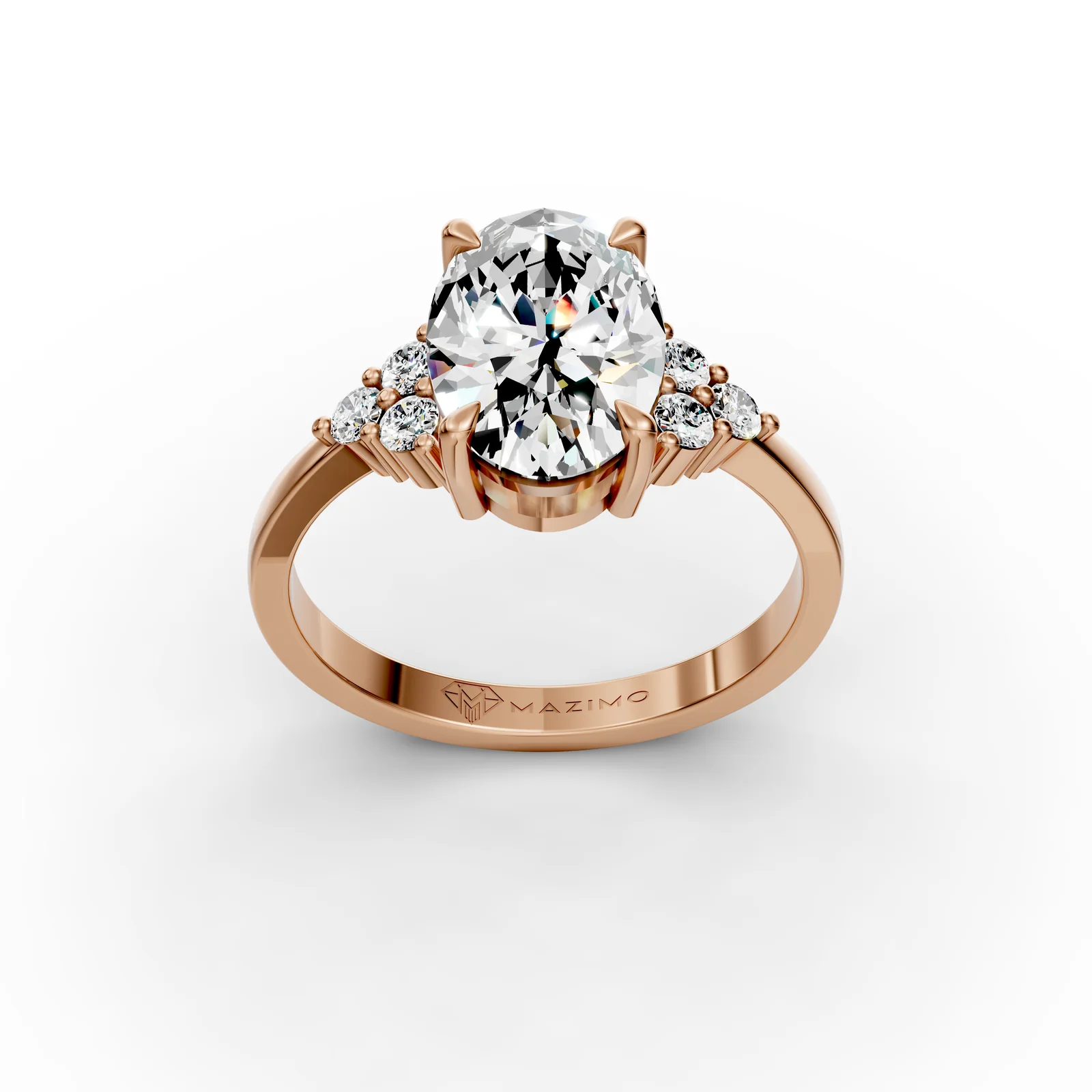 Oval Cluster Ring in 18K Rose Gold, three-quarter view