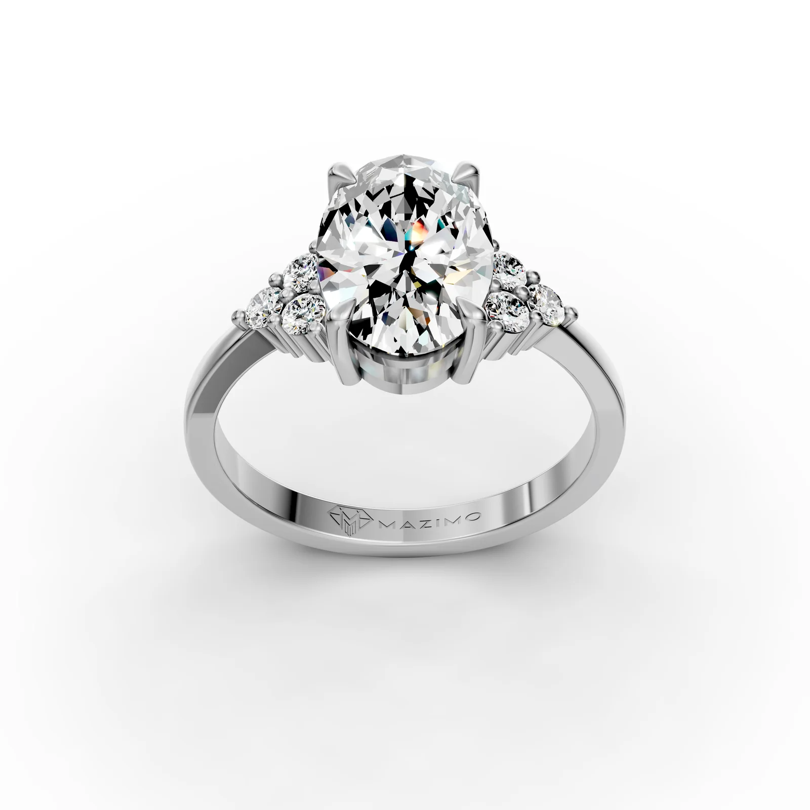 Oval Cluster Ring in 18K White Gold, three-quarter view