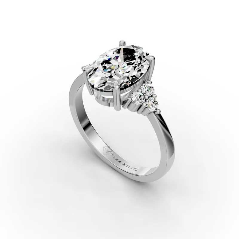 Oval Cluster Ring in 18K White Gold, angled view