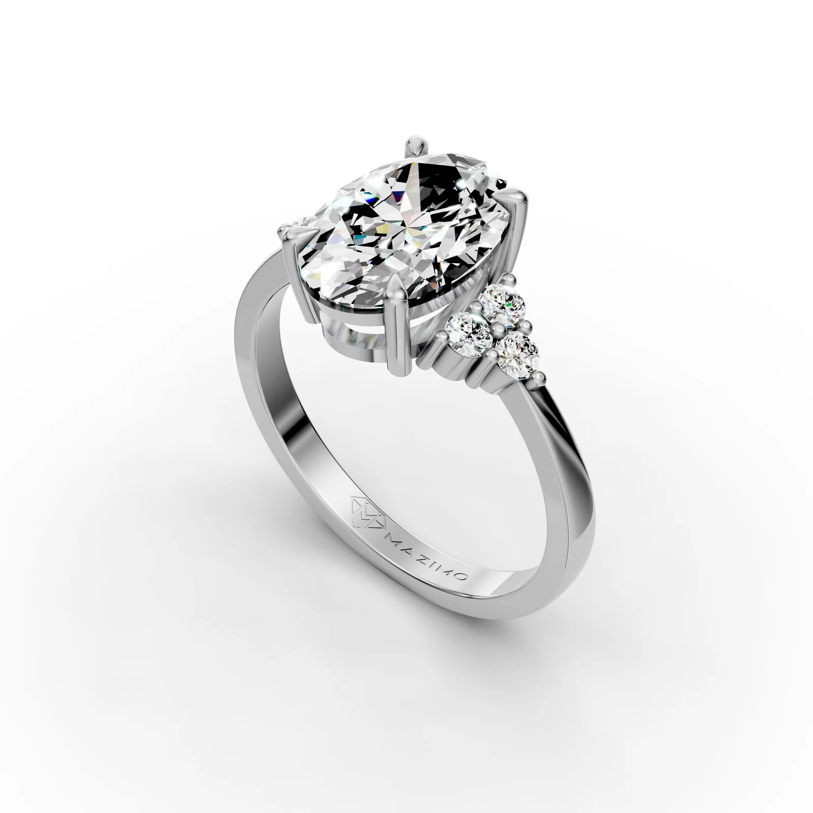 Oval Cluster Ring in 18K White Gold, angled view