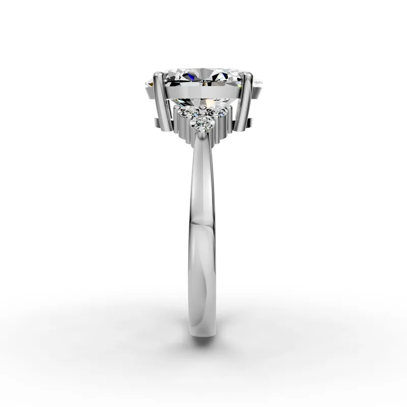 Oval Cluster Ring in 18K White Gold, side profile