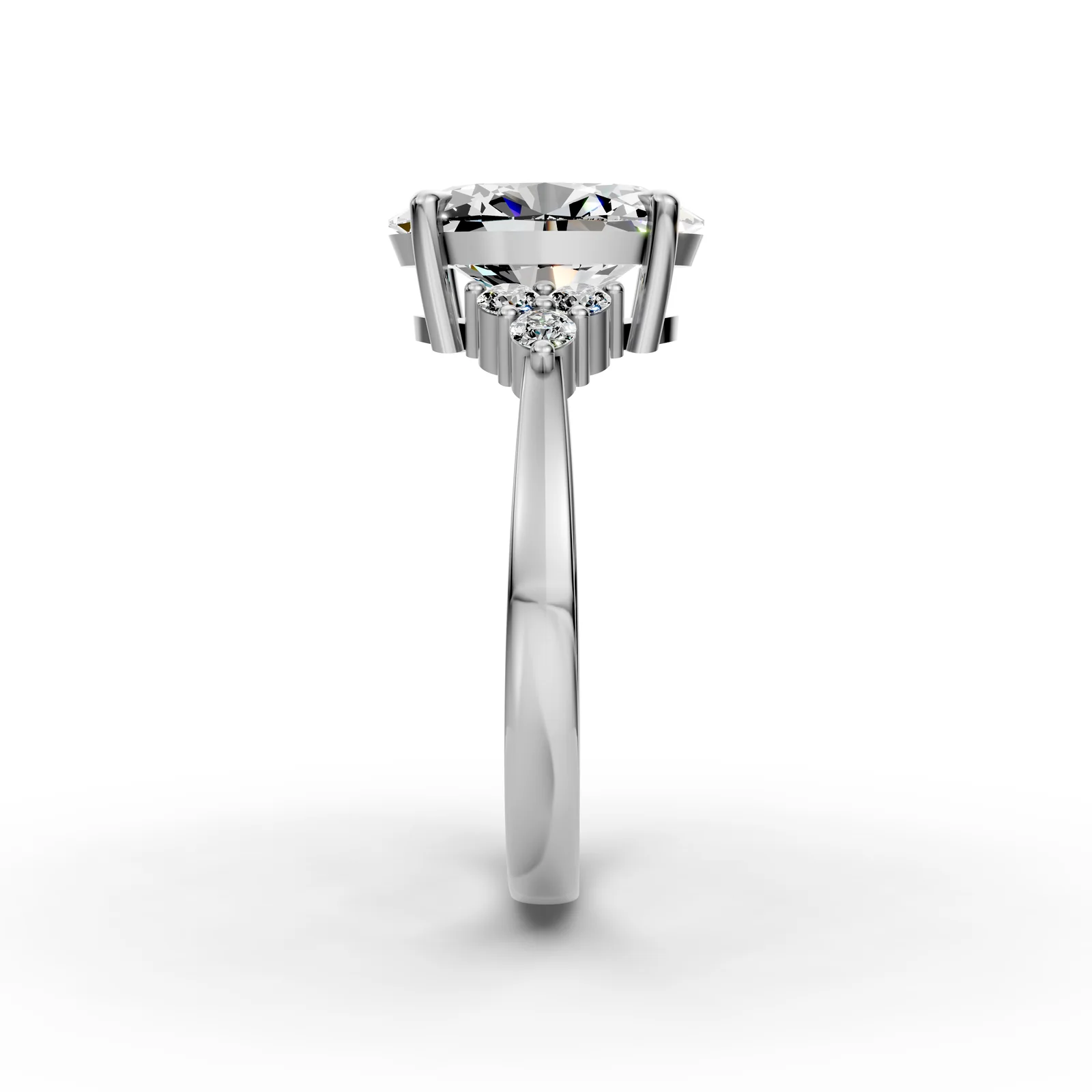 Oval Cluster Ring in 18K White Gold, side profile