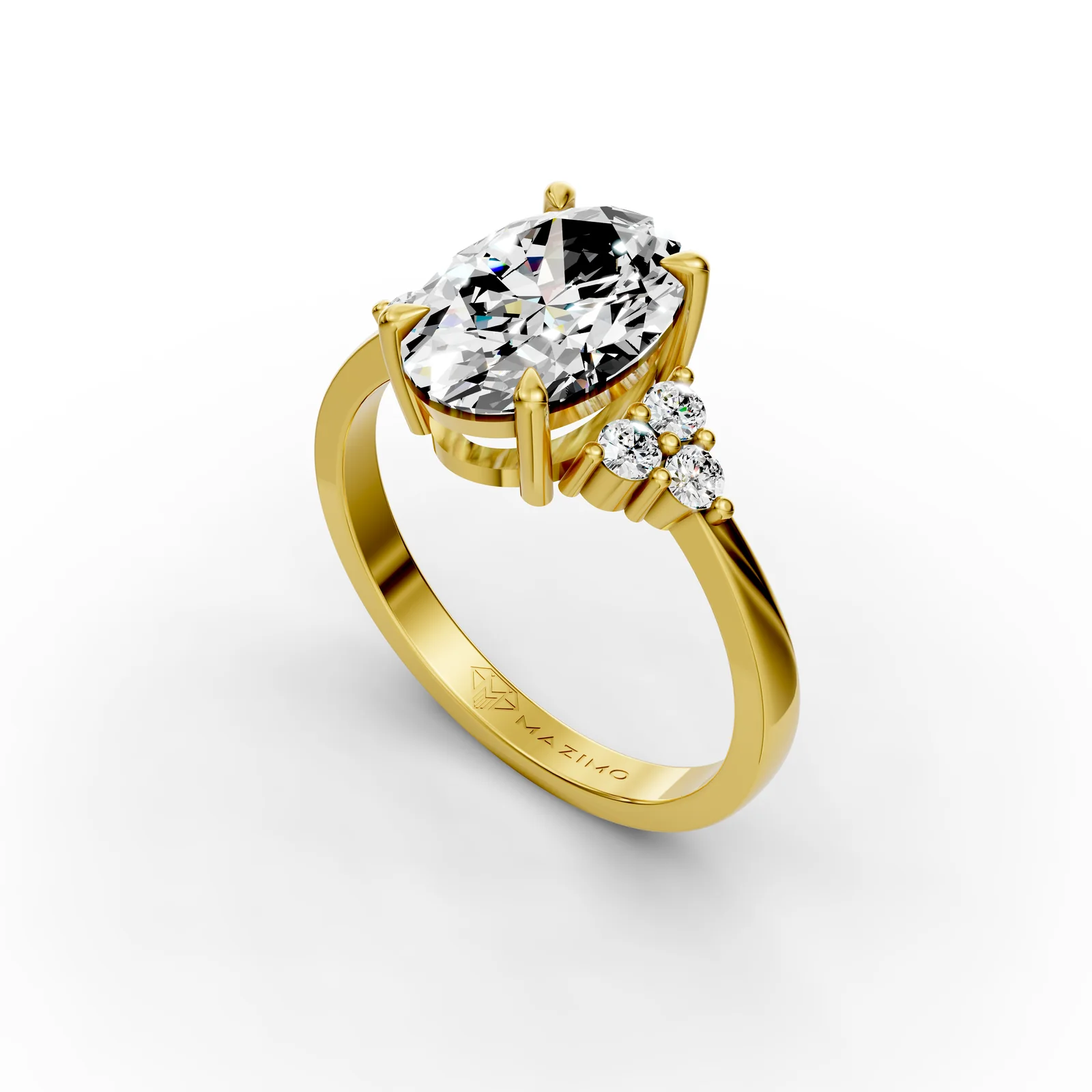Oval Cluster Ring in 18K Yellow Gold, angled view