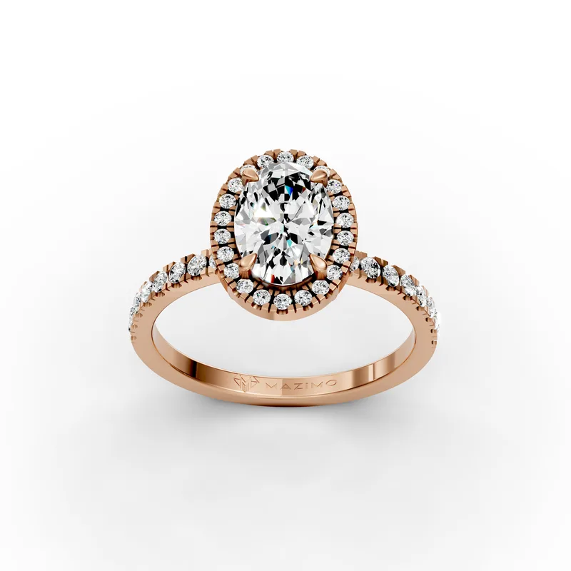 Oval Halo Pavé Ring in 18K rose gold