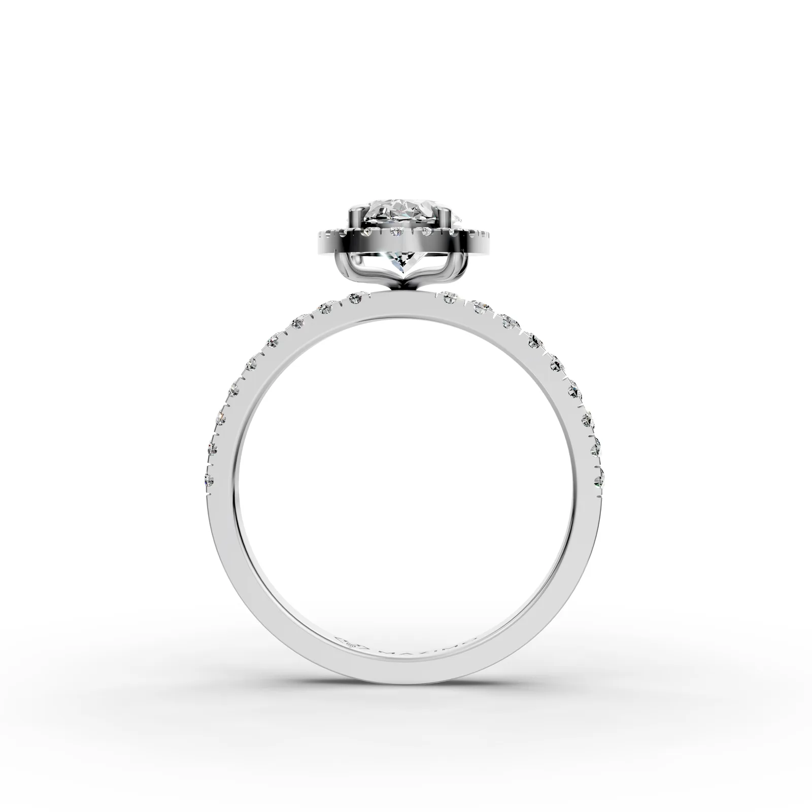 Oval Halo Pavé Ring in 18K White Gold, front view