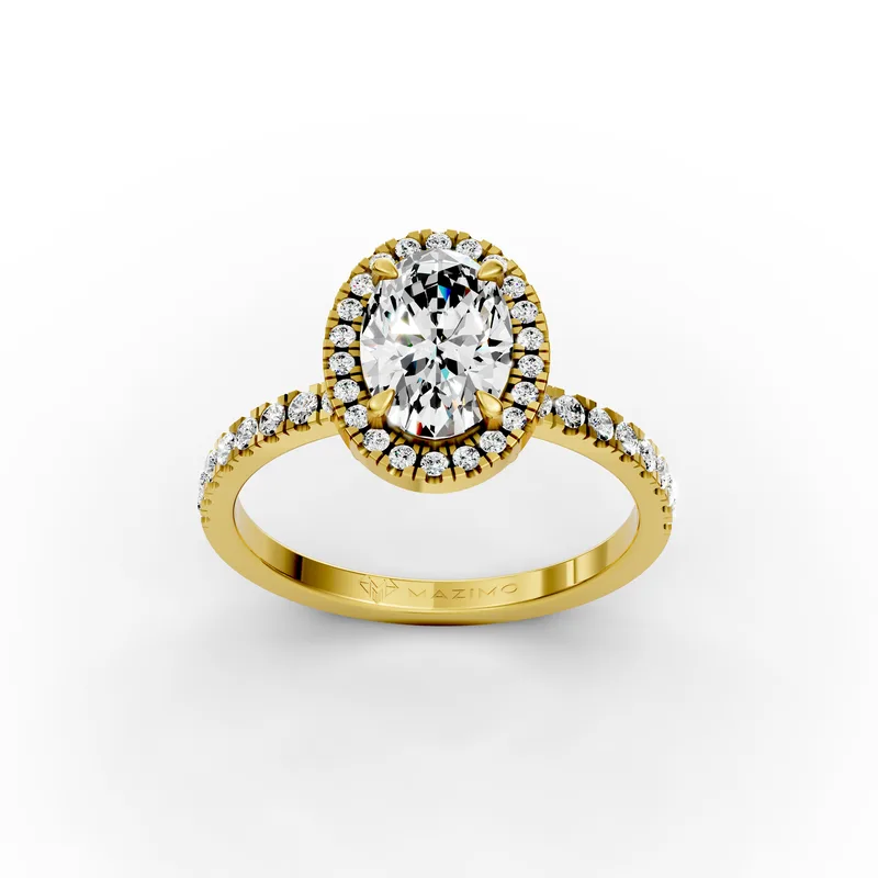 Oval Halo Pavé Ring in 18K yellow gold