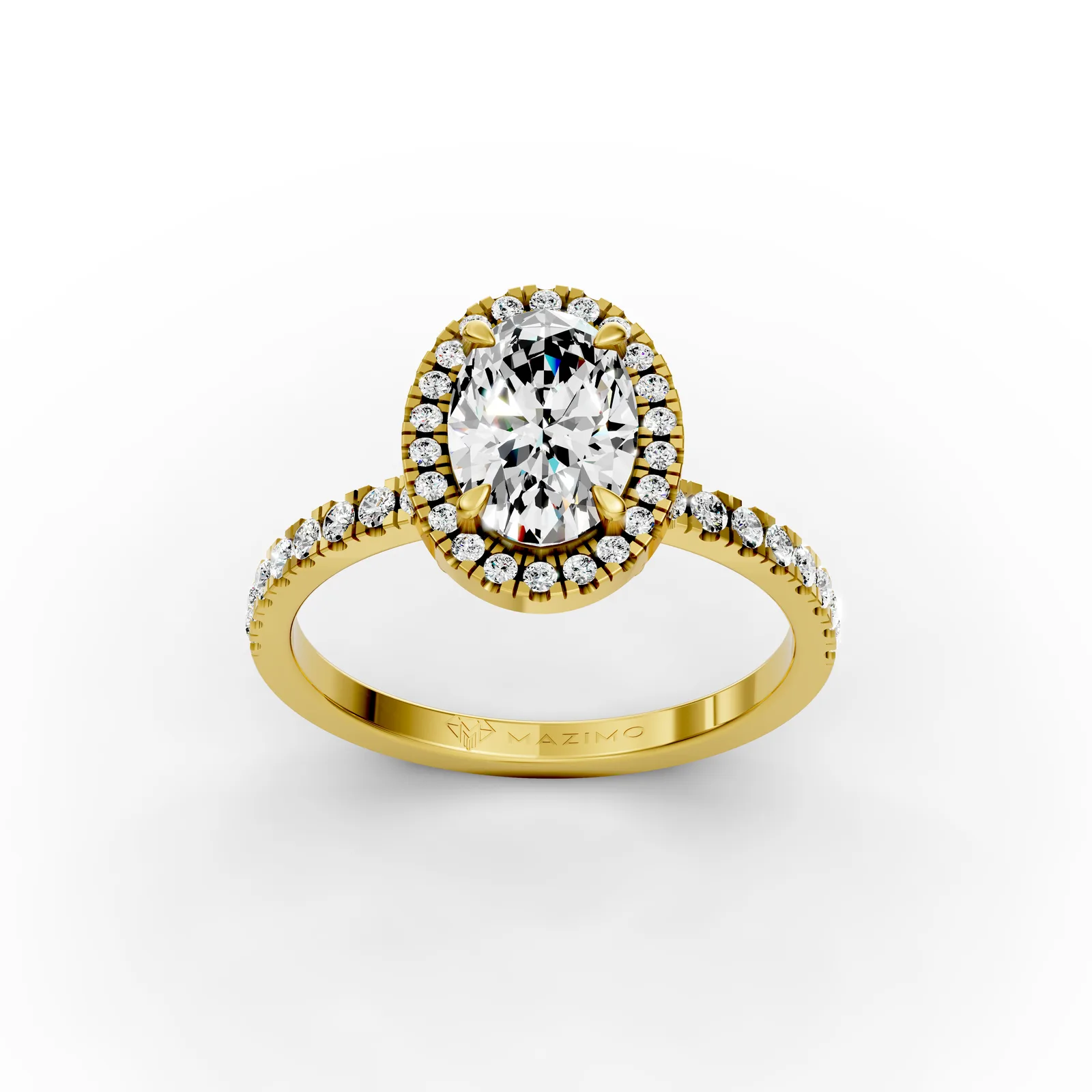 Oval Halo Pavé Ring in 18K Yellow Gold, three-quarter view