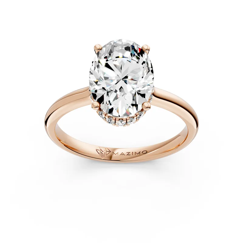 Oval Hidden Halo Solitaire Ring, 1.5 ct in 18K rose gold
