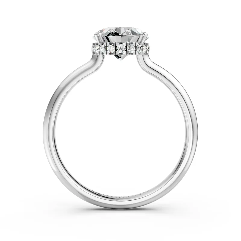 Oval Hidden Halo Solitaire Ring, 1.5 ct in 18K White Gold, 1.5 ct oval diamond in four claws with a hidden diamond halo, front view