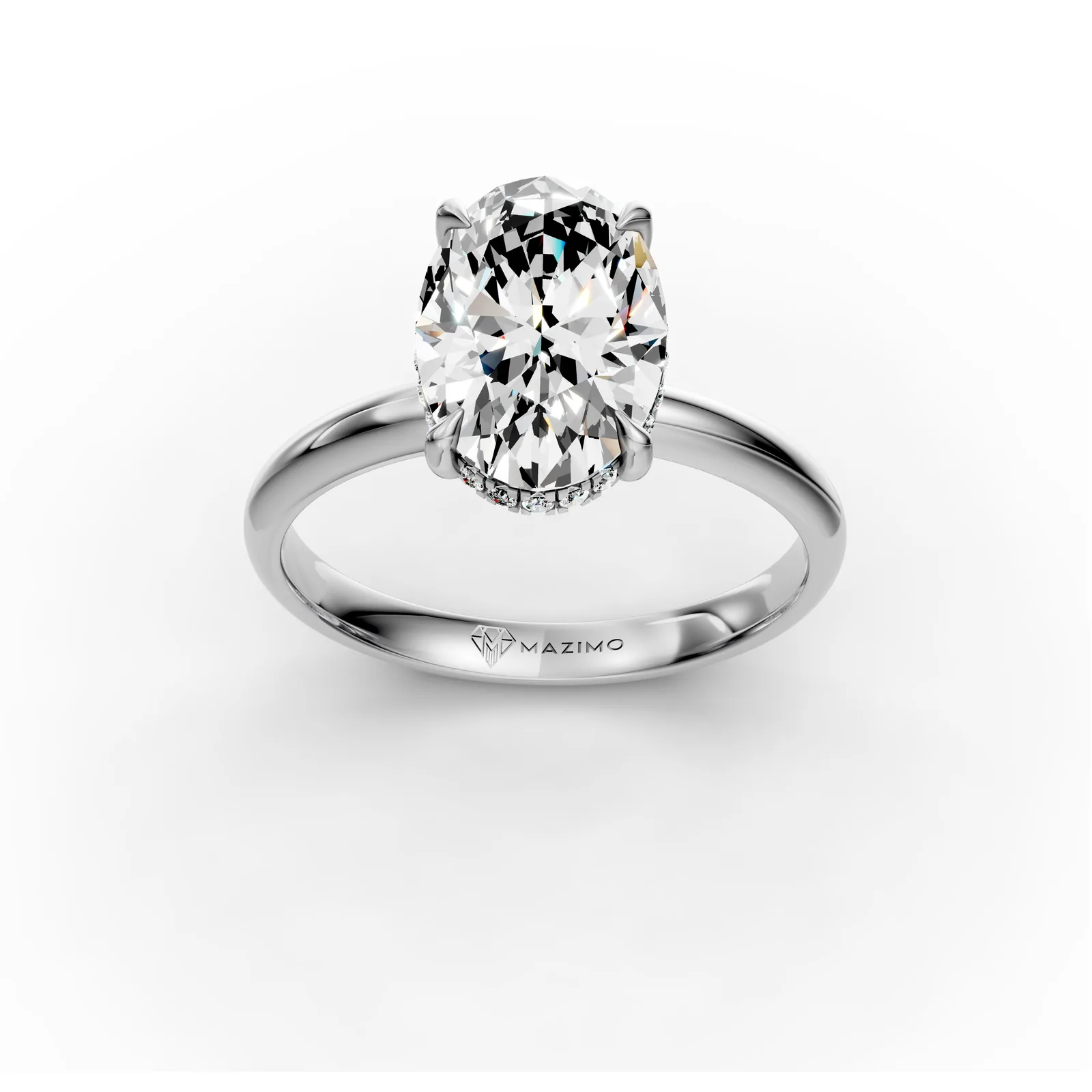 Oval Hidden Halo Solitaire Ring in 18K White Gold, three-quarter view