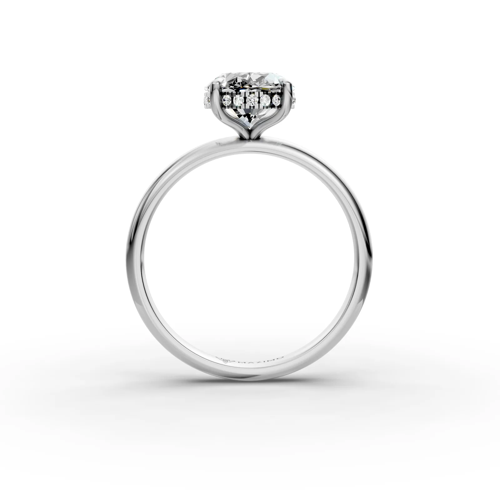 Oval Hidden Halo Solitaire Ring in 18K White Gold, front view