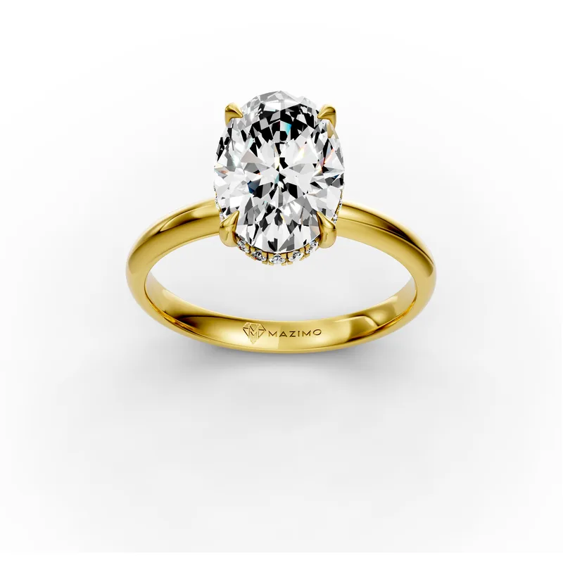 Oval Hidden Halo Solitaire Ring in 18K yellow gold