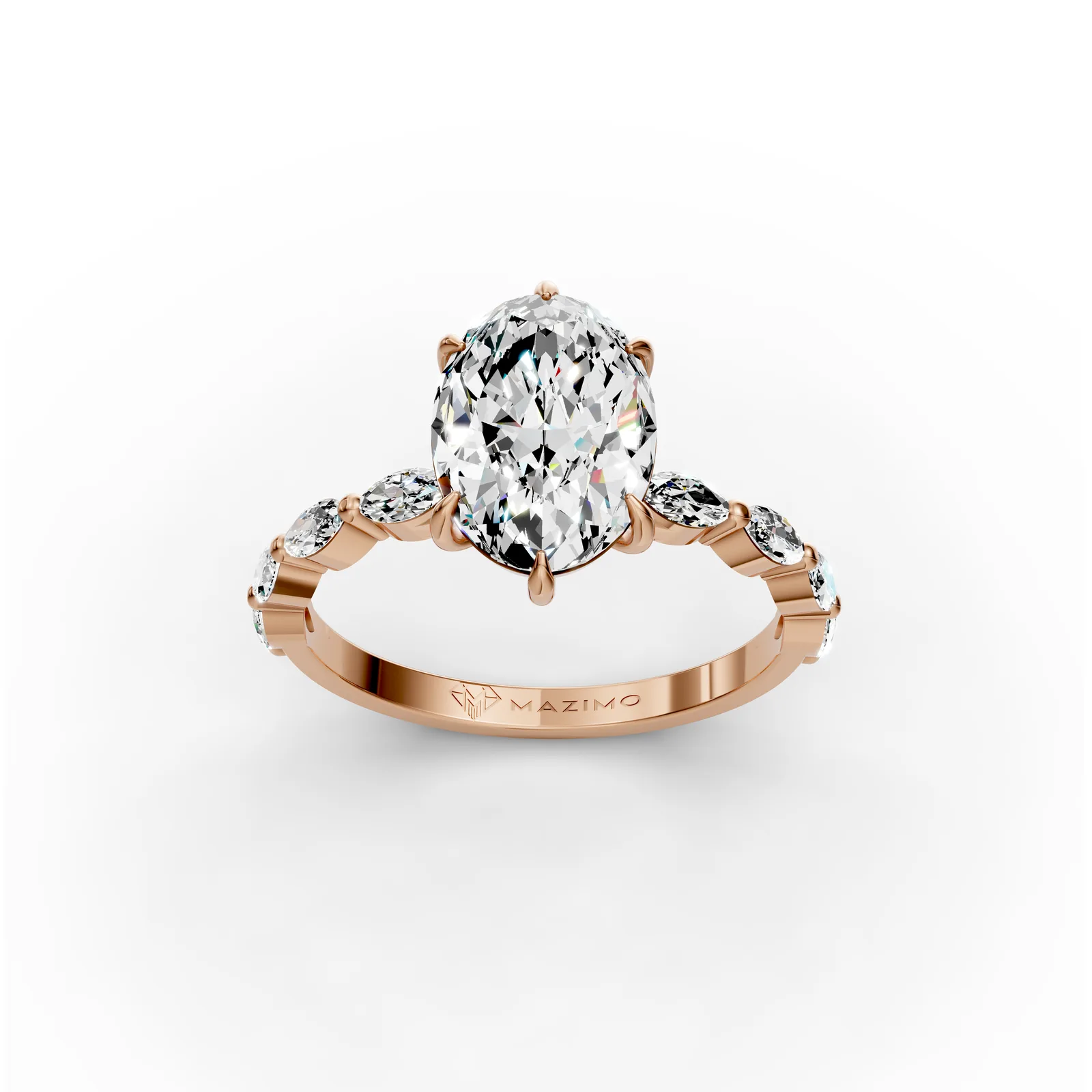 Oval Marquise Shoulders Ring in 18K Rose Gold, three-quarter view