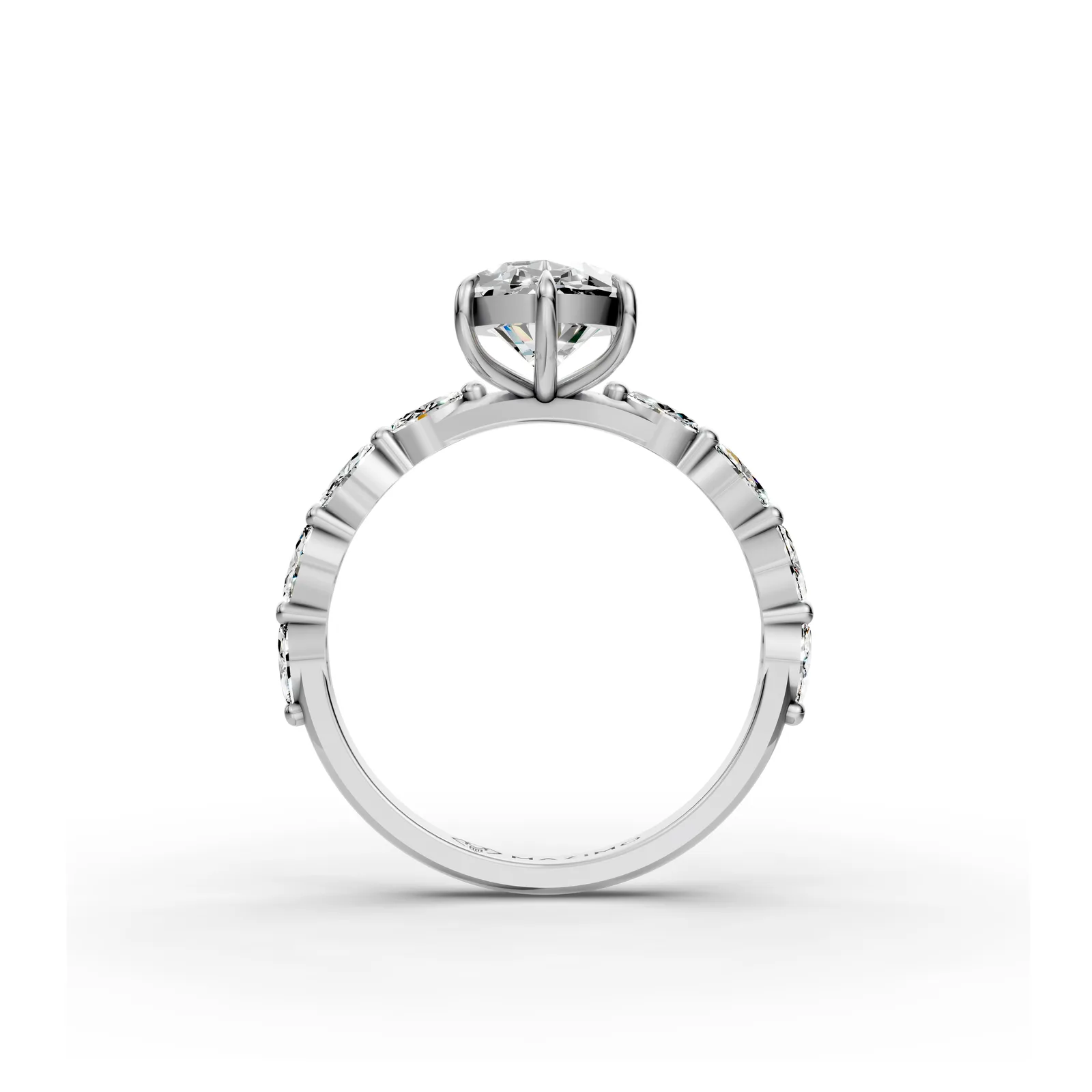 Oval Marquise Shoulders Ring in 18K White Gold, front view