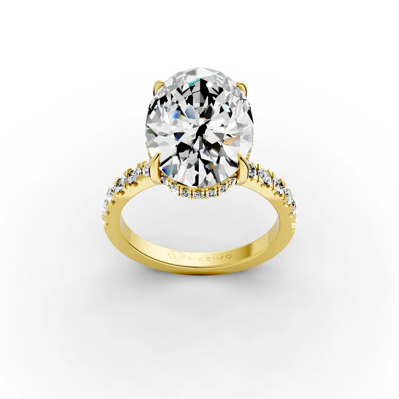 Oval Pavé Hidden Halo Ring, 5.5 ct, in 18K yellow gold