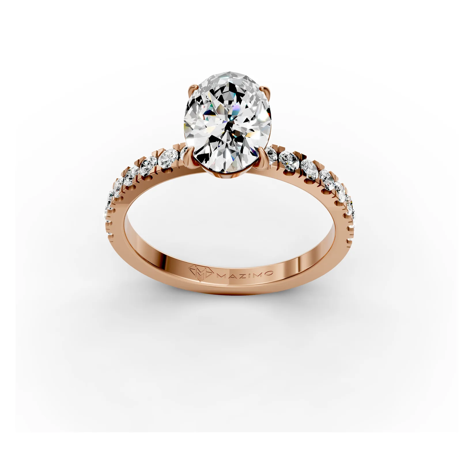 Oval Pavé Solitaire Ring, 1.5 ct in 18K Rose Gold, three-quarter view