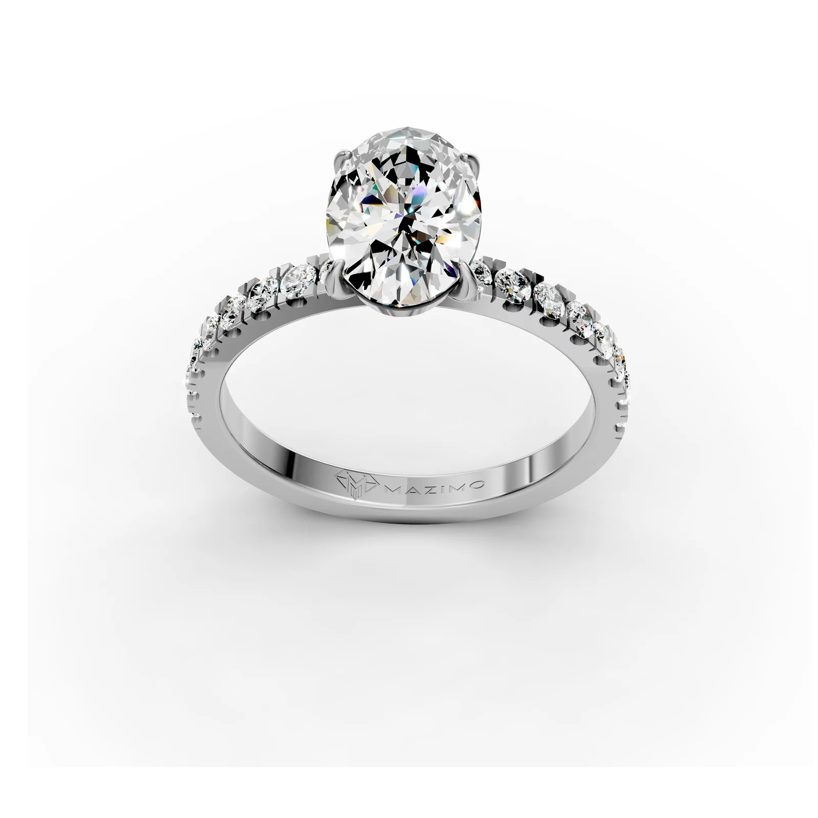 Oval Pavé Solitaire Ring, 1.47 ct in 18K White Gold, three-quarter view