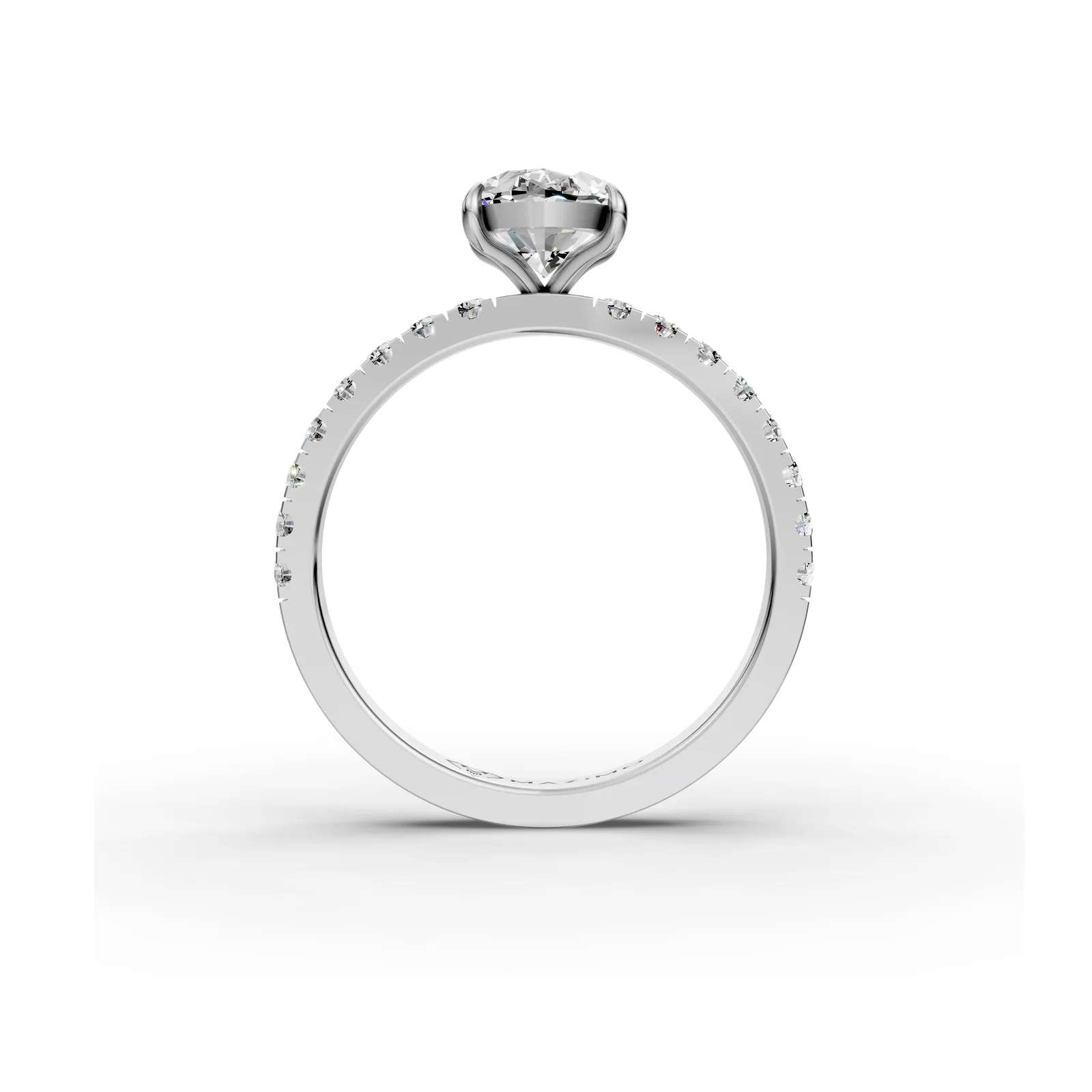 Oval Pavé Solitaire Ring, 1.47 ct in 18K White Gold, front view