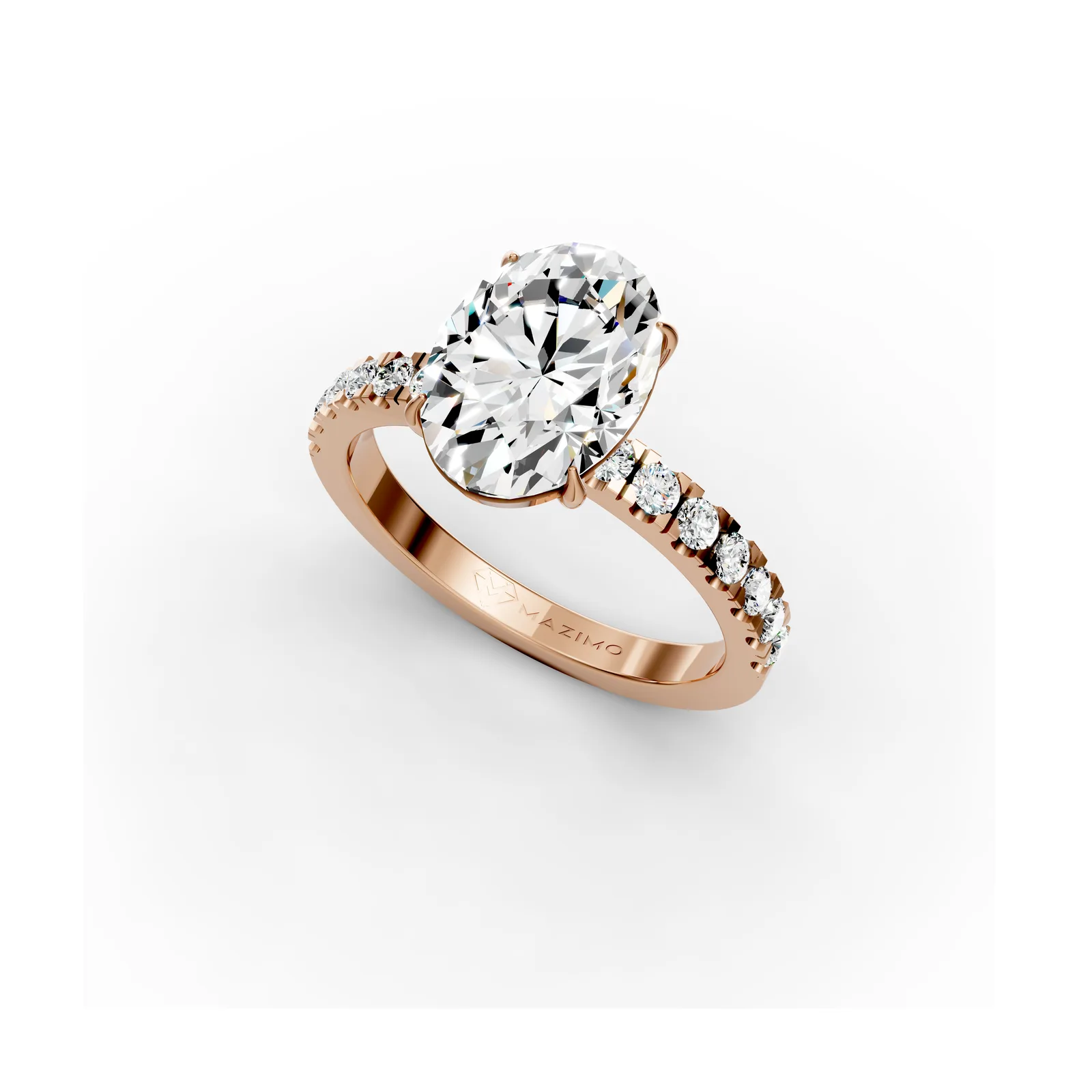 Oval Pavé Solitaire Ring, 2 ct in 18K Rose Gold, angled view
