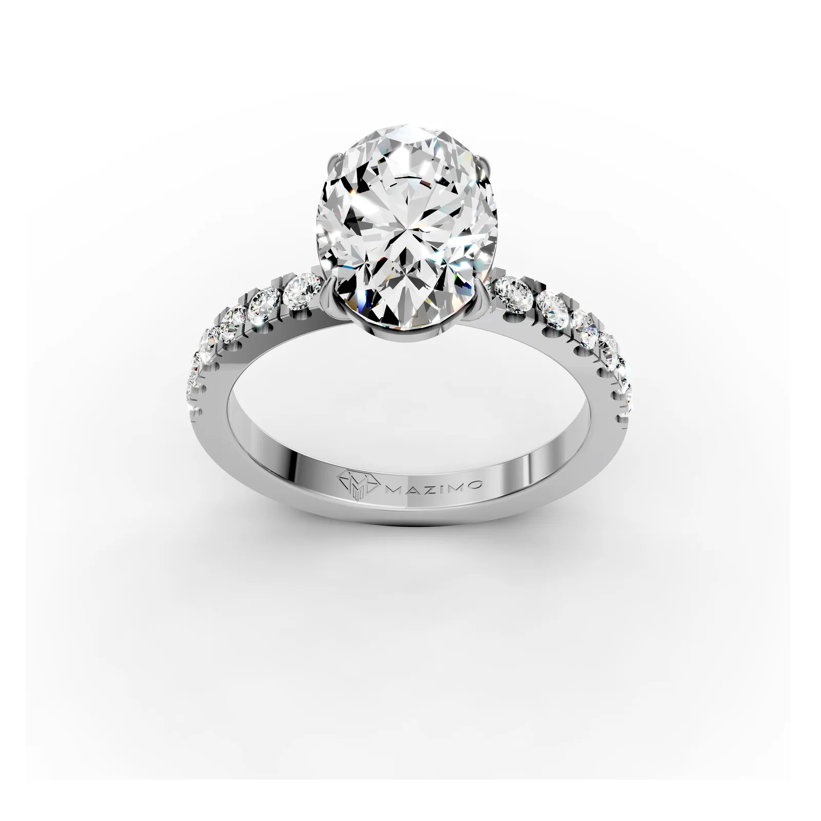 Oval Pavé Solitaire Ring, 1.95 ct in 18K White Gold, three-quarter view