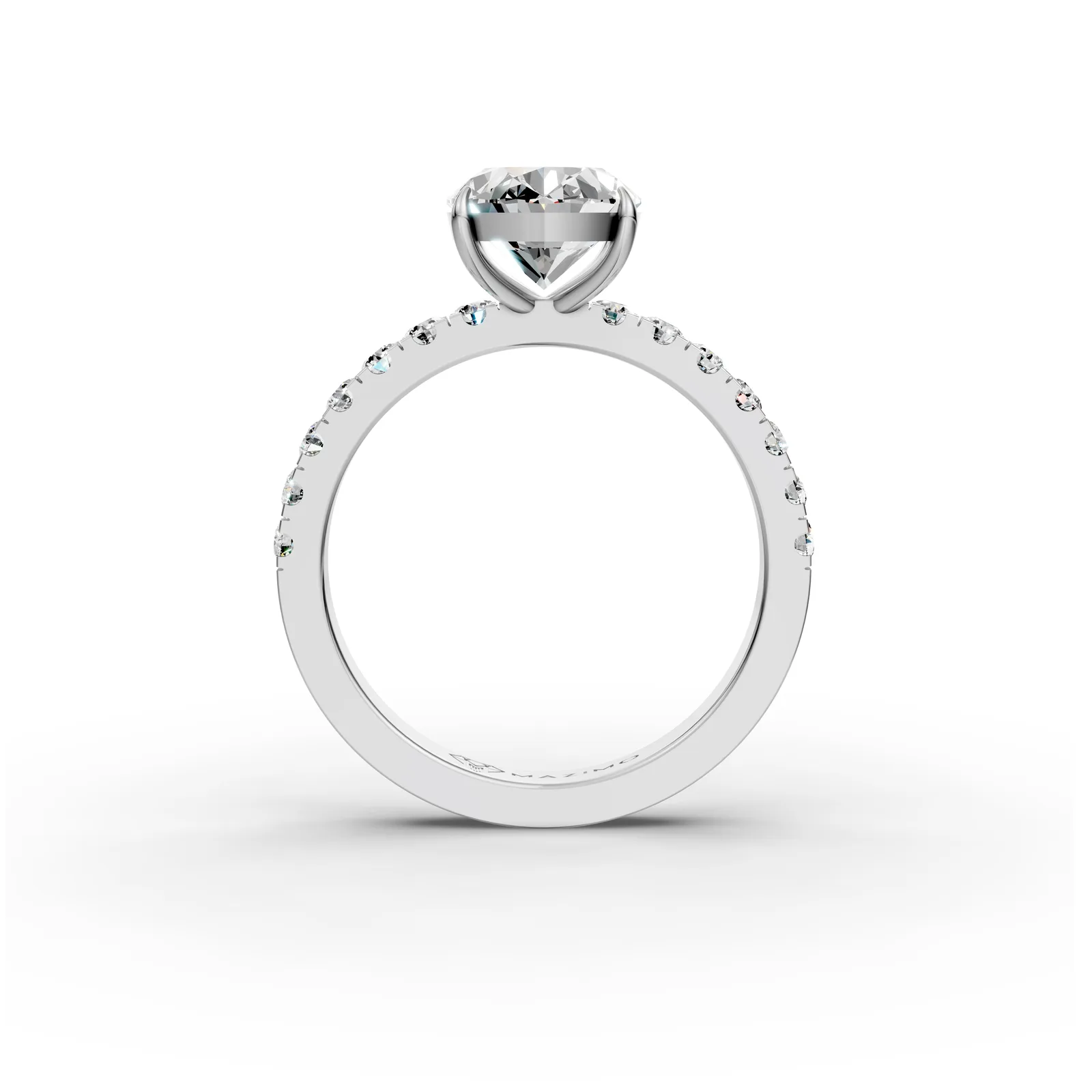 Oval Pavé Solitaire Ring, 1.95 ct in 18K White Gold, front view