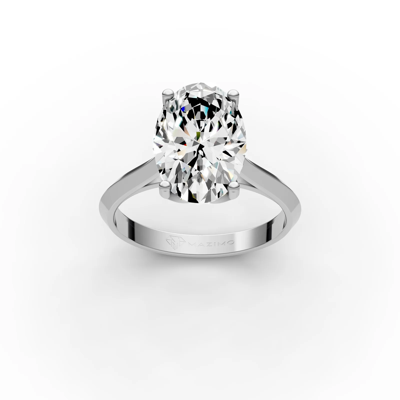 Oval Solitaire Ring, 3.5 ct in 18K White Gold, 3.5 ct oval diamond in four claws on a plain band, three-quarter view