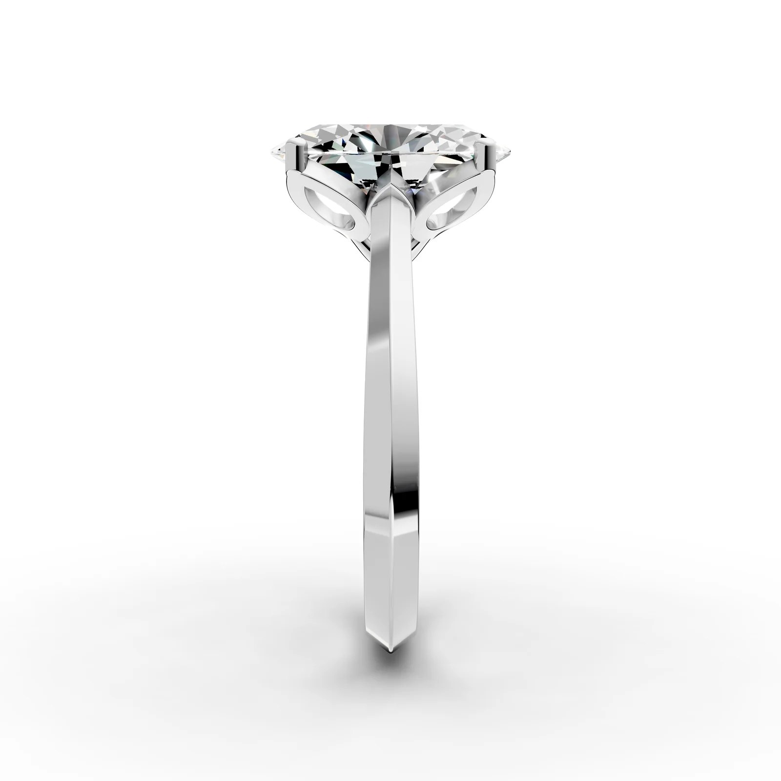 Oval Solitaire Ring, 3.5 ct in 18K White Gold, 3.5 ct oval diamond in four claws on a plain band, side profile