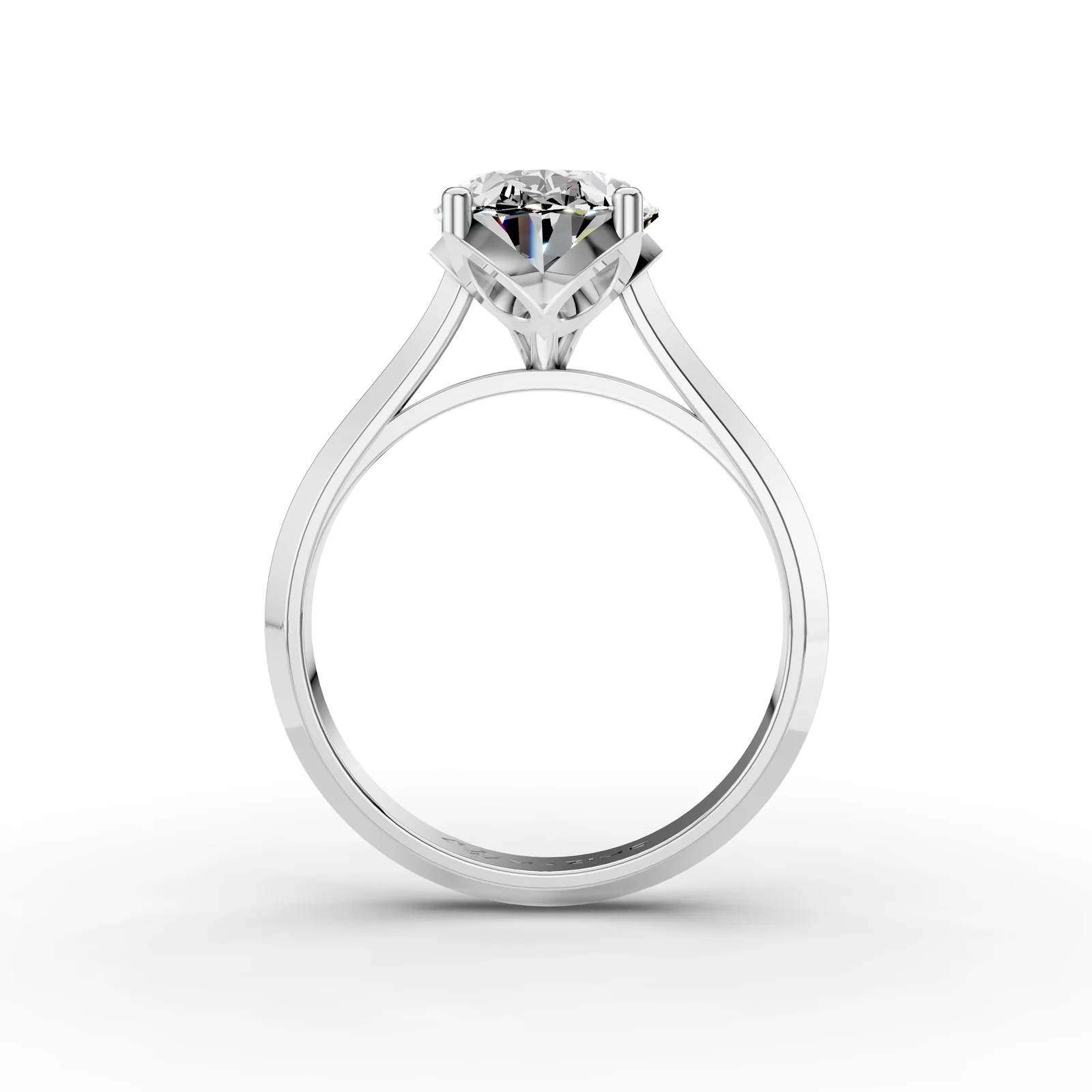Oval Solitaire Ring, 3.5 ct in 18K White Gold, 3.5 ct oval diamond in four claws on a plain band, front view