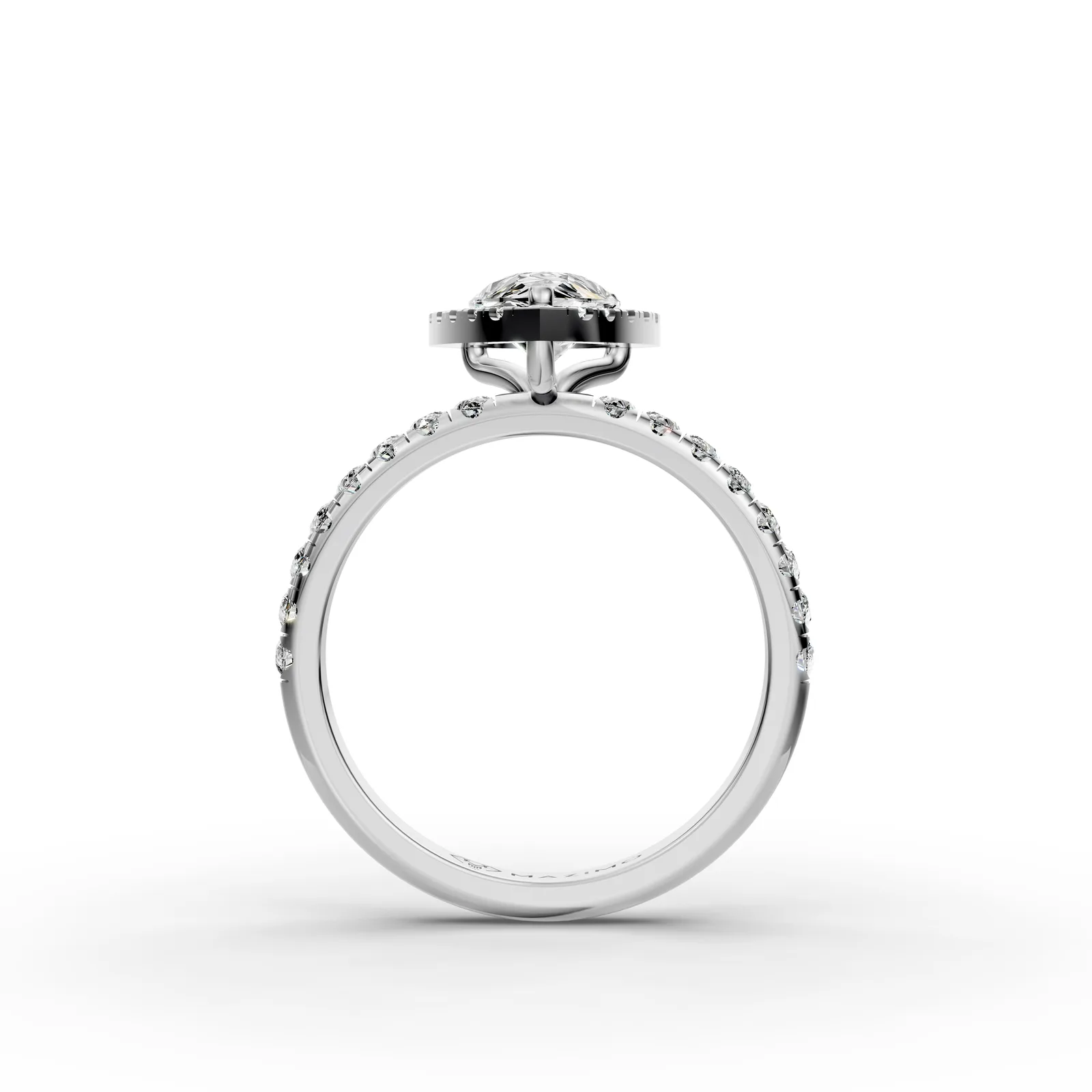Pear Halo Pavé Ring in 18K White Gold, front view