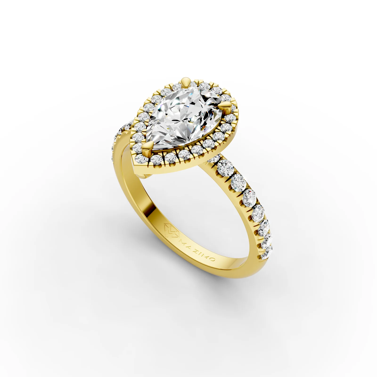 Pear Halo Pavé Ring in 18K Yellow Gold, angled view