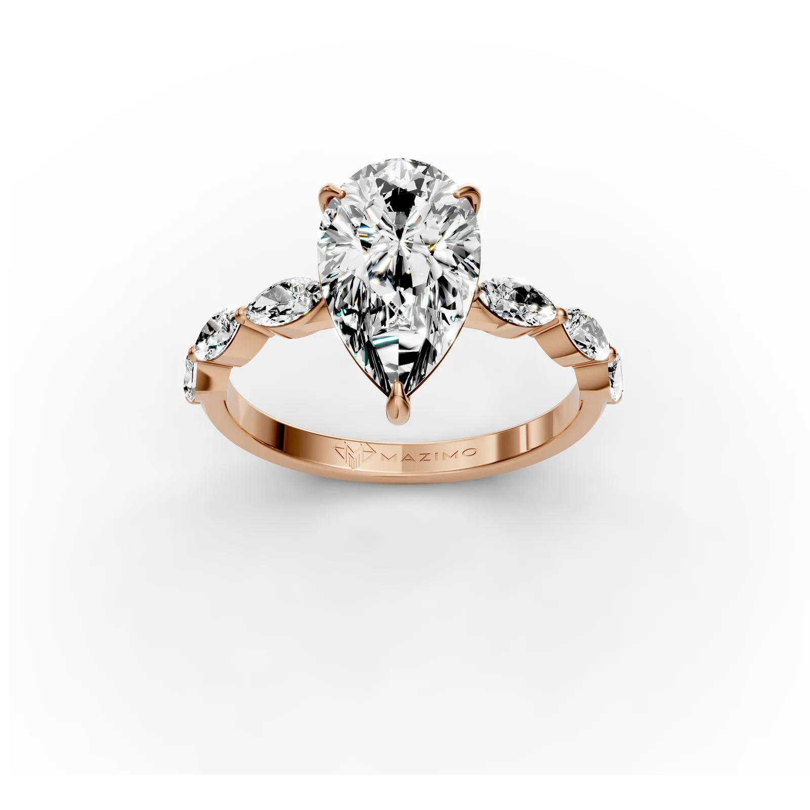 Pear Marquise Shoulders Ring in 18K Rose Gold, three-quarter view