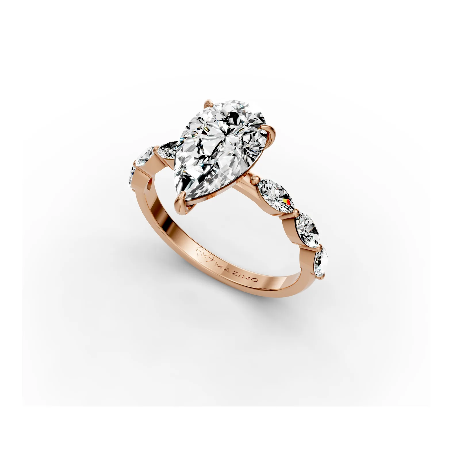 Pear Marquise Shoulders Ring in 18K Rose Gold, angled view