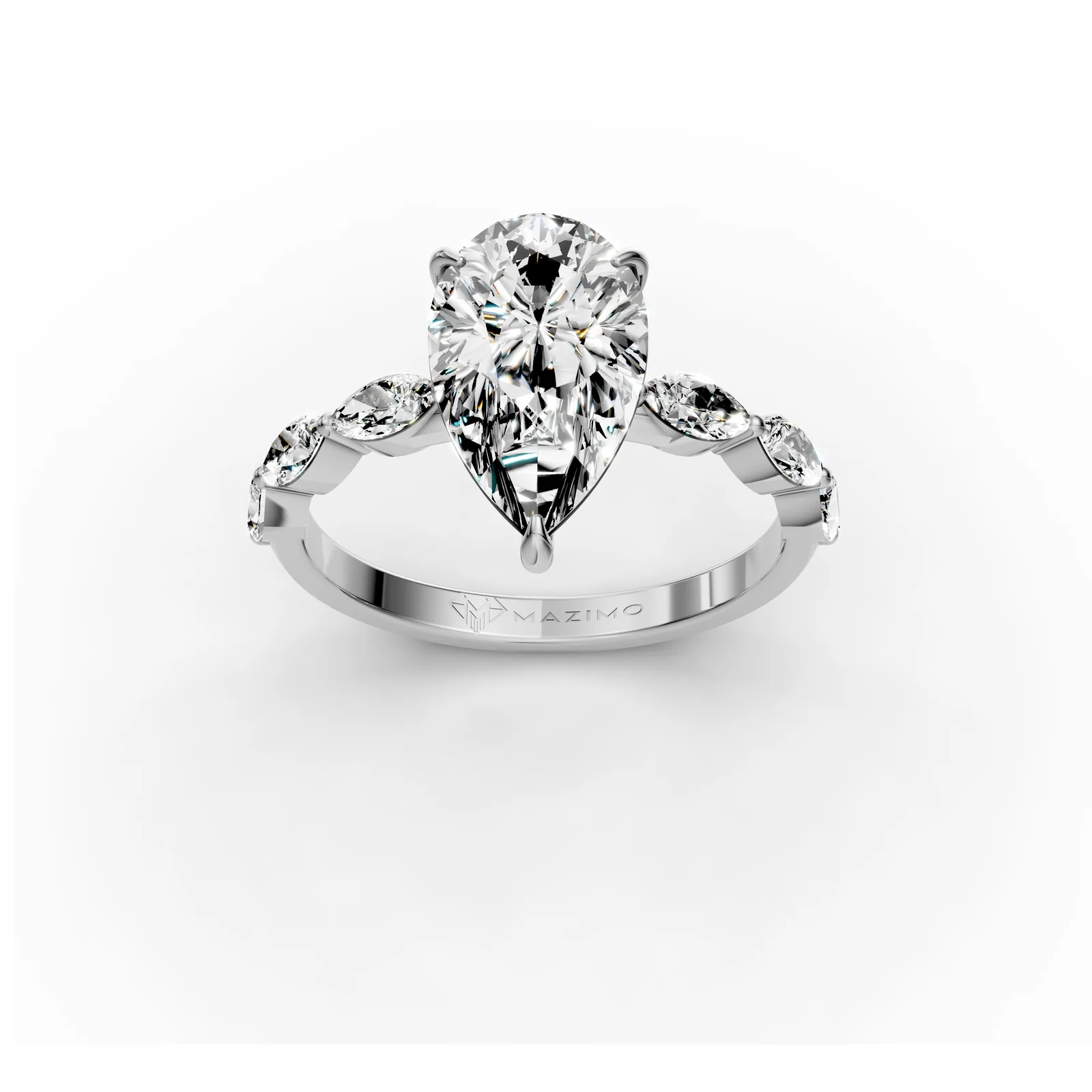 Pear Marquise Shoulders Ring in 18K White Gold, three-quarter view