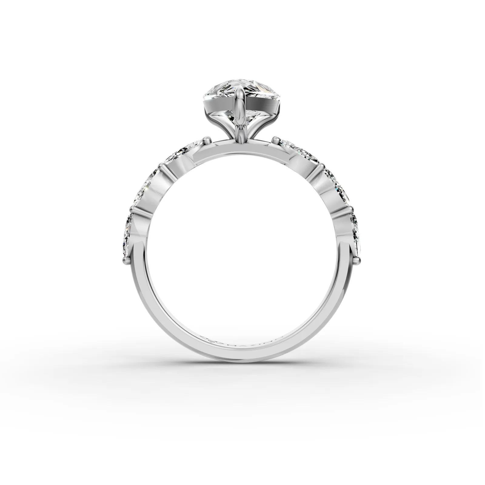 Pear Marquise Shoulders Ring in 18K White Gold, front view