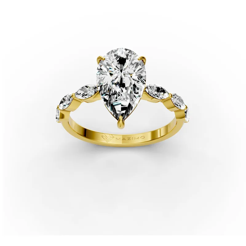 Pear Marquise Shoulders Ring in 18K yellow gold