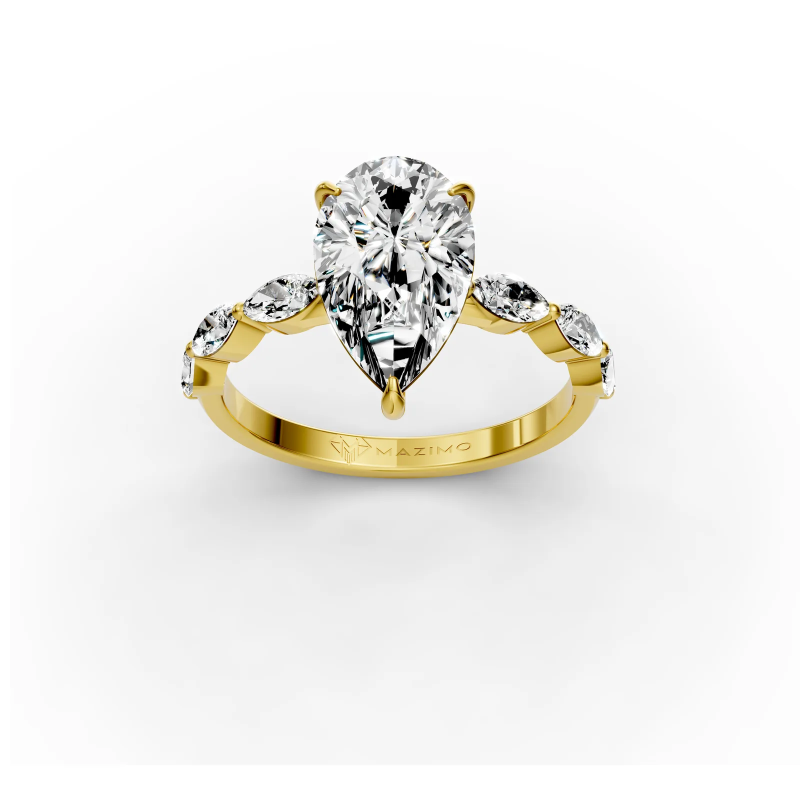 Pear Marquise Shoulders Ring in 18K Yellow Gold, three-quarter view
