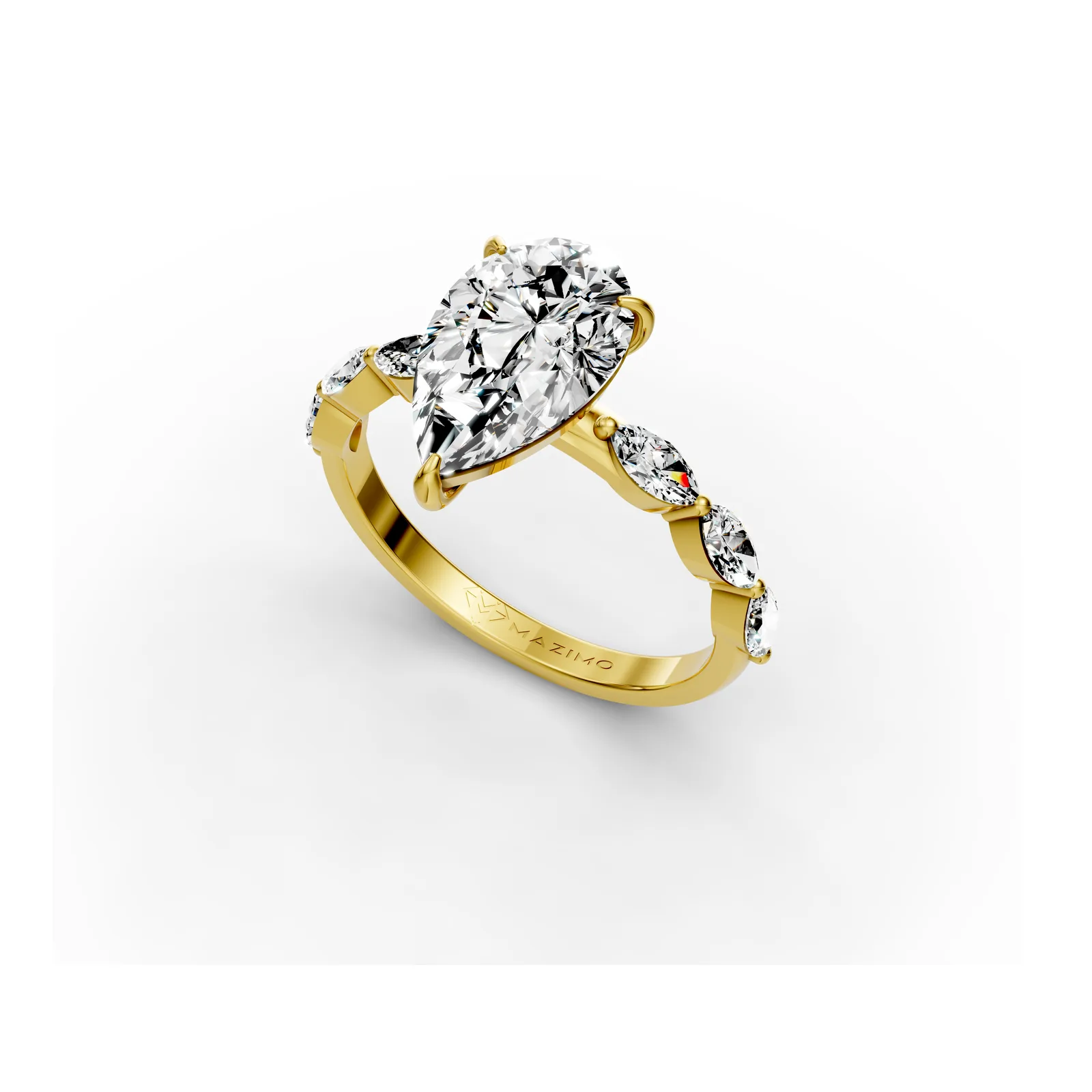 Pear Marquise Shoulders Ring in 18K Yellow Gold, angled view