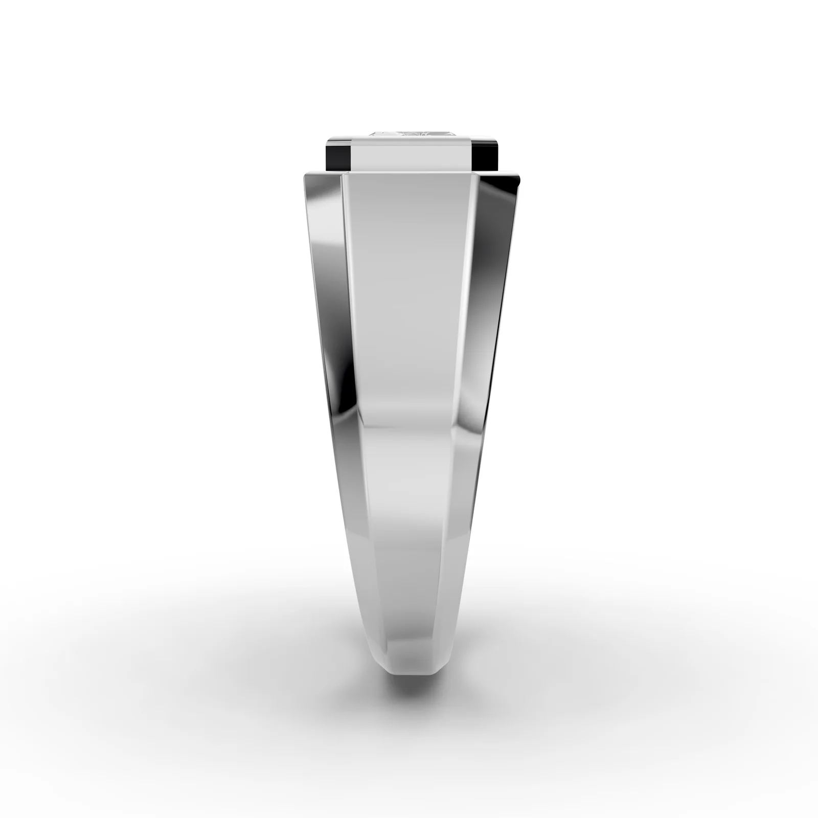 Radiant Signet Ring in 18K White Gold, 2.5 ct radiant-cut diamond set sideways in a flat-topped signet, side profile