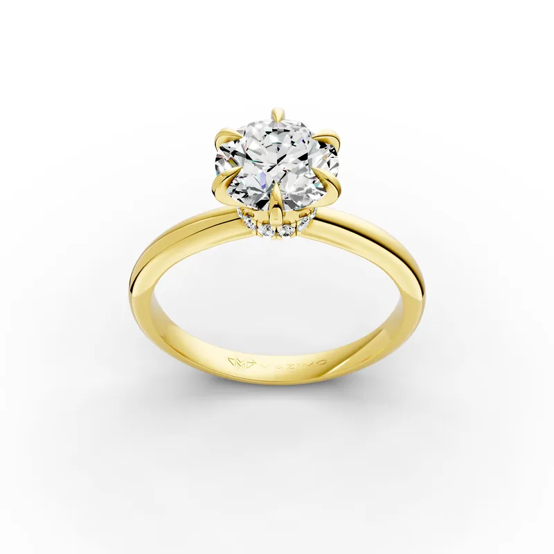 Round Hidden Halo Solitaire Ring in 18K yellow gold