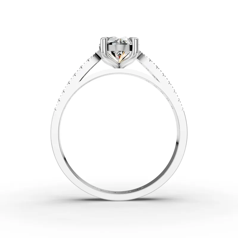 Round Milgrain Pavé Solitaire Ring in 18K White Gold, 1 ct round diamond in four claws with small diamonds set between beaded edges, front view