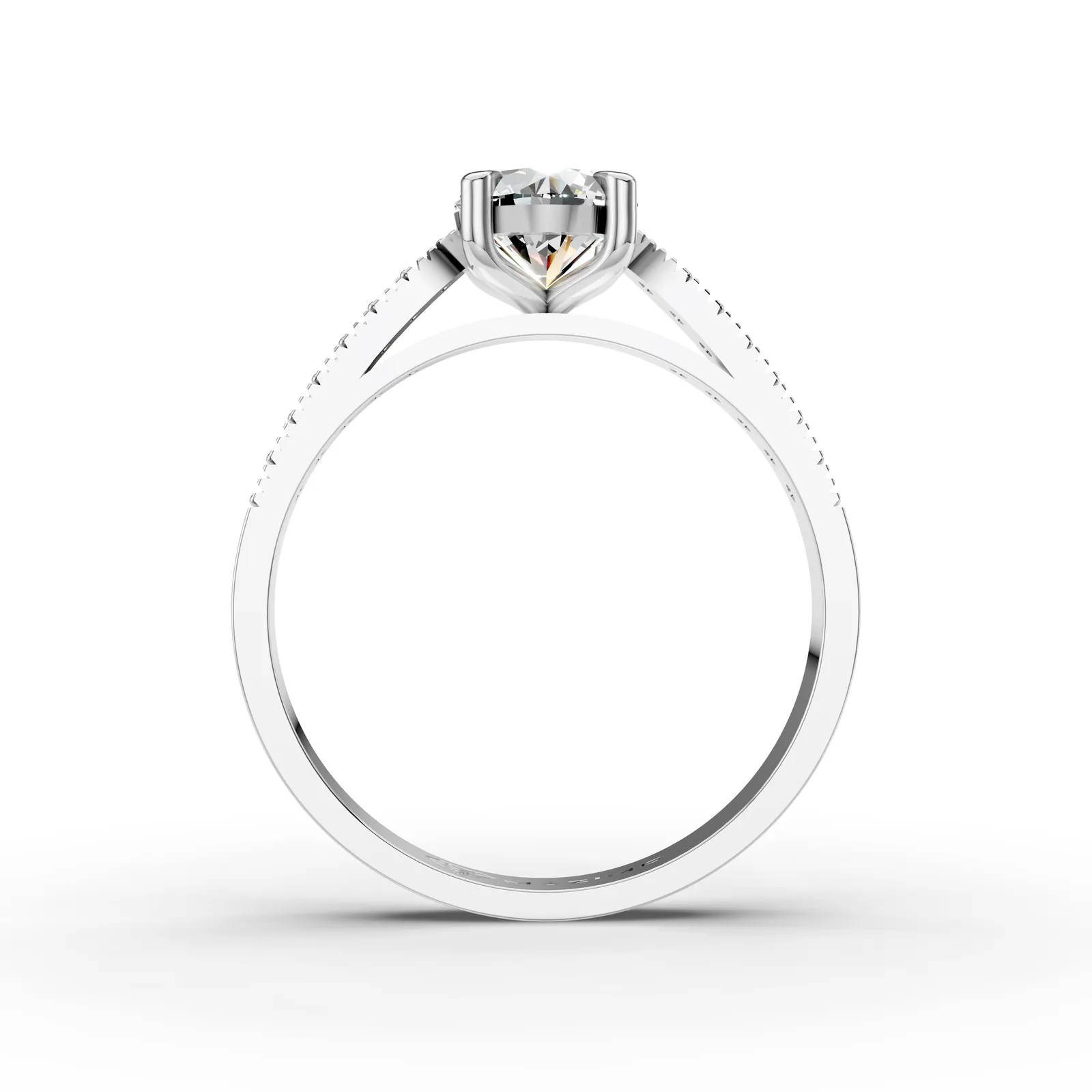 Round Milgrain Pavé Solitaire Ring in 18K White Gold, 1 ct round diamond in four claws with small diamonds set between beaded edges, front view
