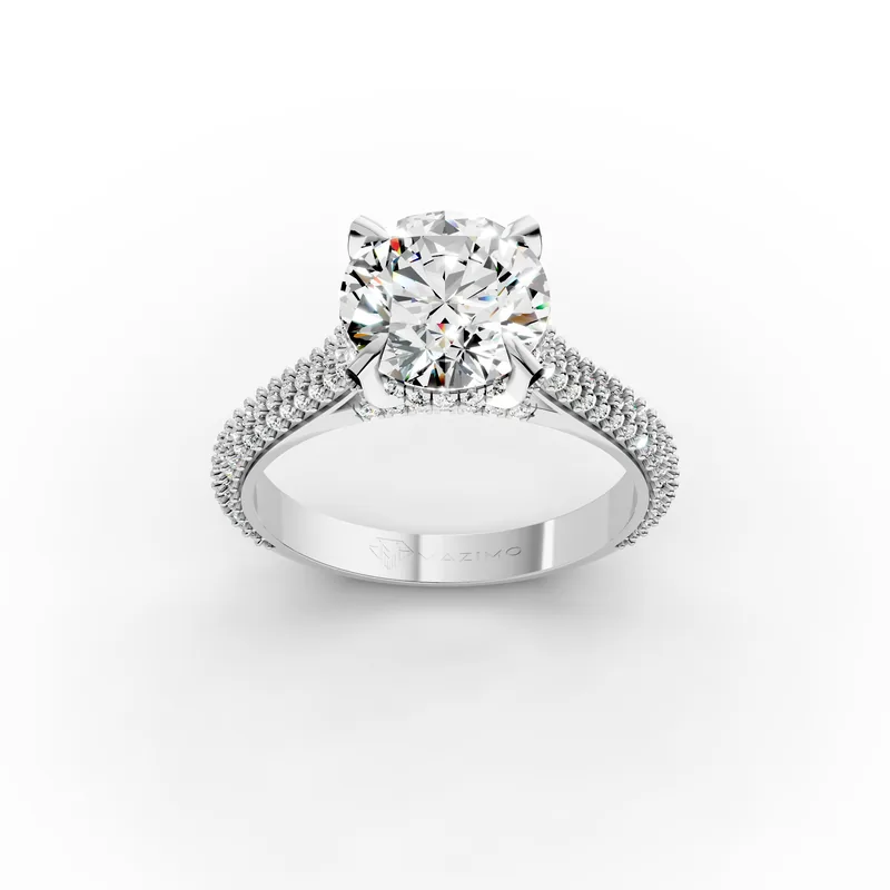 Round Pavé Solitaire Ring in 18K white gold