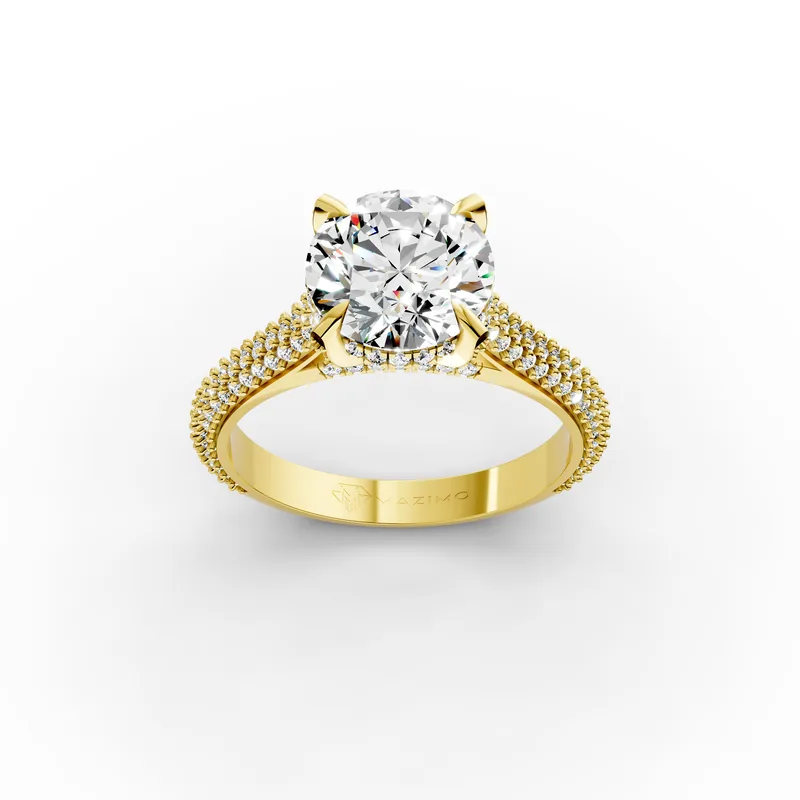 Round Pavé Solitaire Ring in 18K yellow gold
