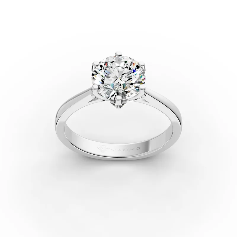 Round Six Claw Solitaire Ring in 18K white gold