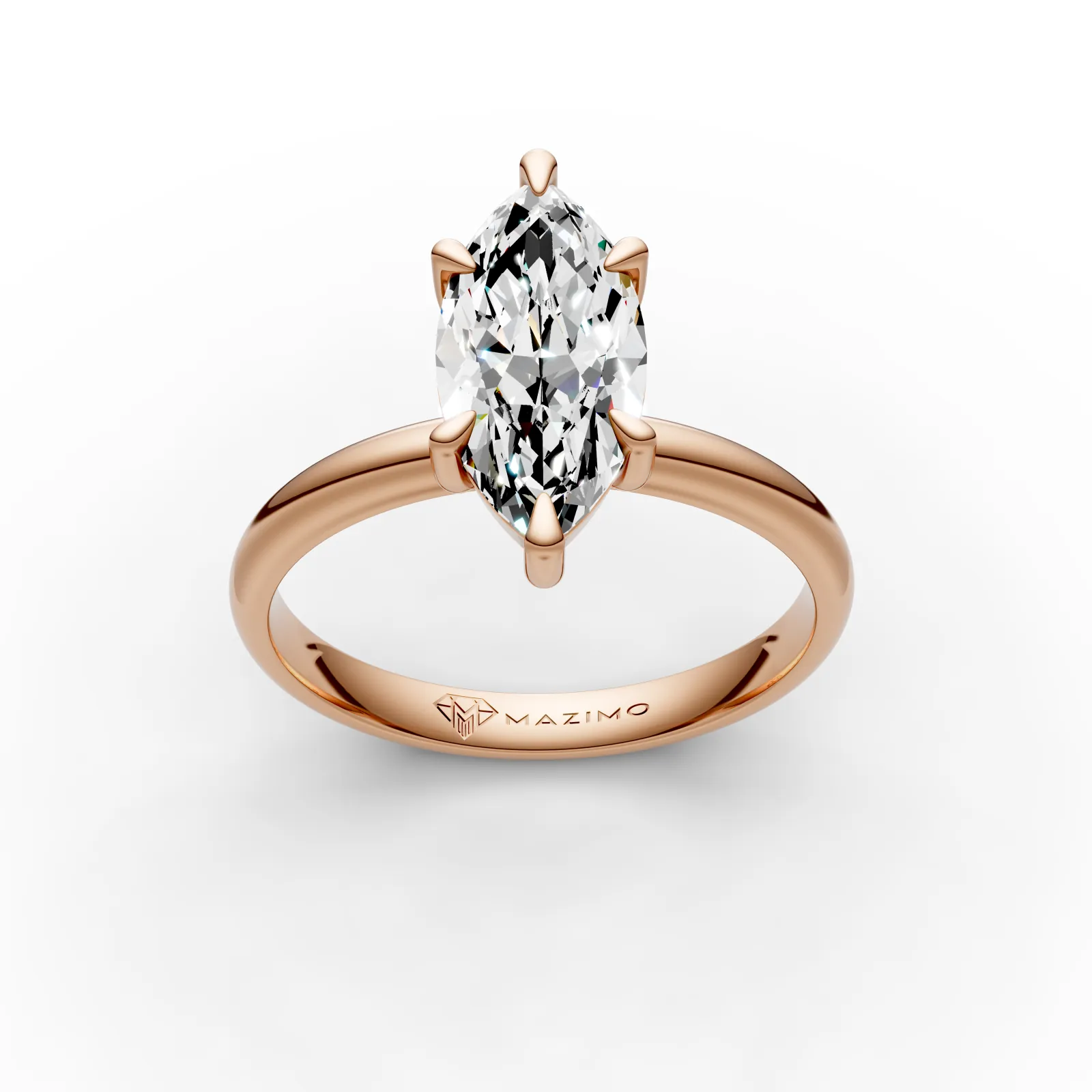 Slim Marquise Solitaire Ring in 18K Rose Gold, three-quarter view